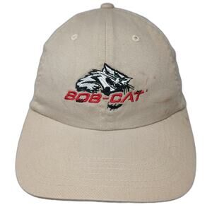 BIG Baseball Cap Beige One Size Bob-Cat Embroidered Logo Slideback Cotton Hat
